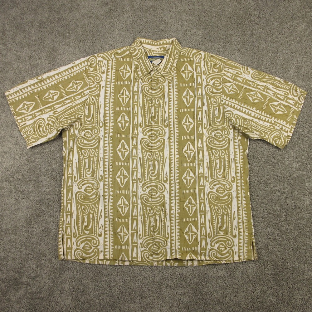 Reyn Spooner Shirt Mens XL Brown Geometric Hawaiian Aloha Tiki Cotton Button Up